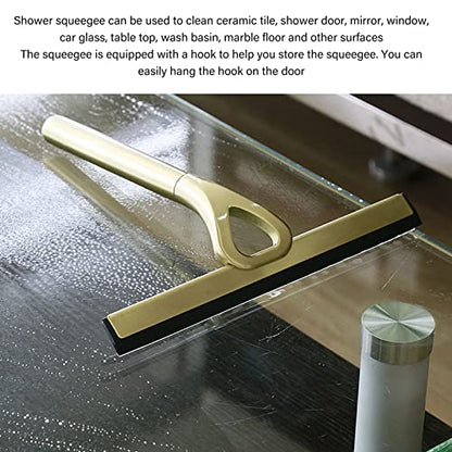 Shower Squeegee for Shower Doors, Stainless Steel Window Squeegees, Golden Elegant All-Purpose Wiper for Glass Doors Car Glass Bathroom Window Kitchen Mirror