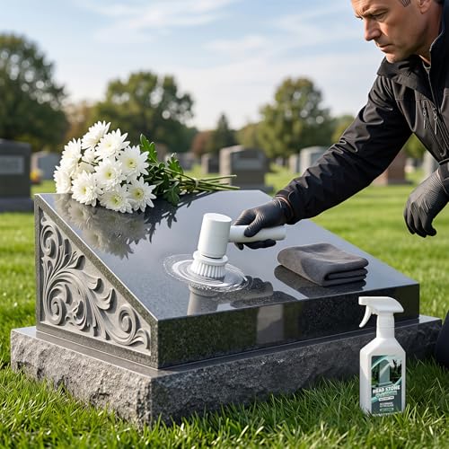 FUHSY 12-in-1 Electric Headstone Cleaning Kit, Multipurpose Gravestone Cleaner Set for Granite Stone Tombstones Includes Electric Brush,Crevice Brushes,Scraper,Sponge,Gloves, Cleaning Solution
