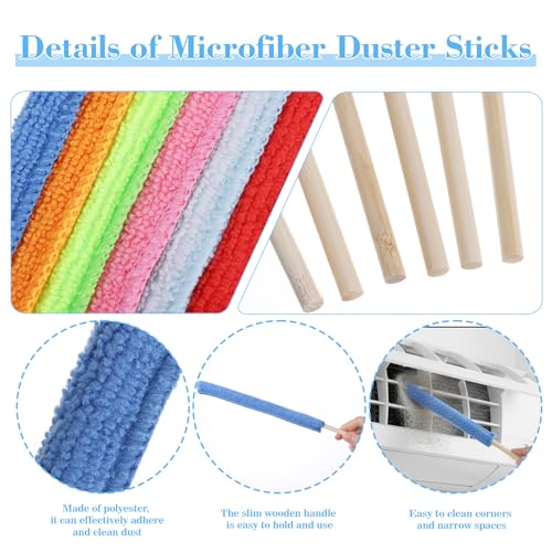 6 Pcs Microfiber Detail Duster Sticks Fan Cleaning Brush Fan Blade Cleaner Crevice Cleaning Tool Mini Split Cleaning Kit Car Air Vent Cleaner Fan Clean Brush for Home Car Window Blind