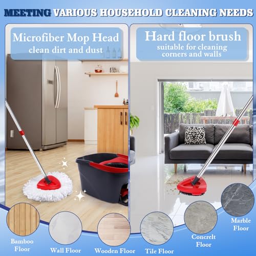 4 Pack Microfiber Mop Replacement Heads Compatible with Ocedar EasyWring 1-Tank System - Includes 1 Mop Scrub Brush Head, 1 Mop Base, Easy Cleaning Mop Head Refills (White) - color: 4 White Mop Heads+1 Gray Brush +1 Base, size: For 1-Tank