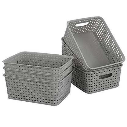 Plastic Storage Baskets - 6 Pack, Slightly Gray | 10.04"L x 7.48"W x 3.95"H, Durable, Easy to Use, Flexible, Multi-Purpose, Ideal for Closets, Cabinets, Shelves, Countertops - size: Small (10.04"L x 7.48"W x 3.95"H)