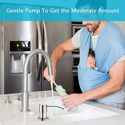 Kitchen Sink Soap Dispenser, Brushed Nickel Countertop Soap Dispenser Pump, 47" Silicone Extension Tube Connect to The Soap Bottle Directly, Say Goodbye to Frequent Refills - color: Brushed Nickel, size: With Tube Kit