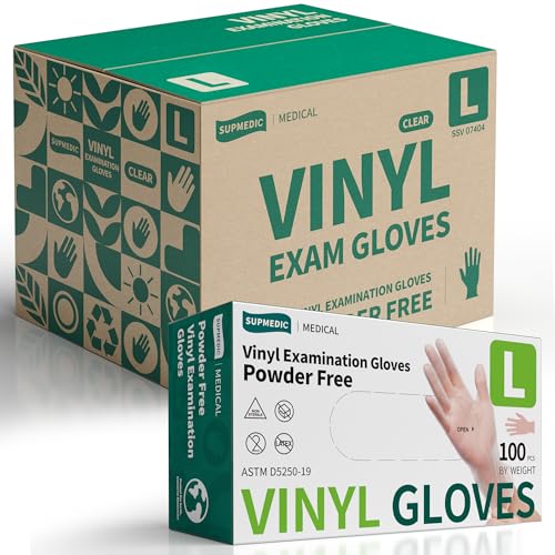 Supmedic Vinyl Disposable Exam Gloves, Clear 4Mil Powder-Free Latex-Free Medical Food-Safe Cooking Cleaning Glove 100&1000 Ct - color: Large (1000 Clear)