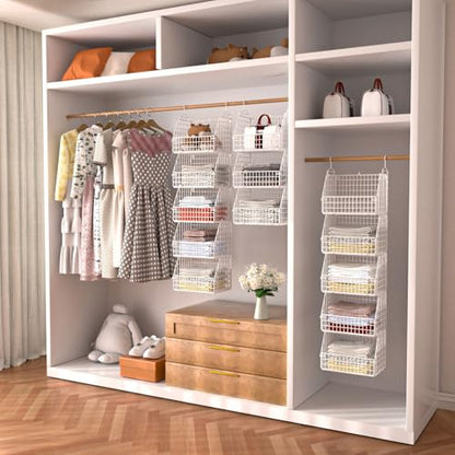 PUPPYCUTE Hanging Closet Organizer and Storage, Clothes Hanging Shelves Wire Baskets for Clothing Sweaters Purse Handbags Shoes White 3 Tier - color: White-3pcs