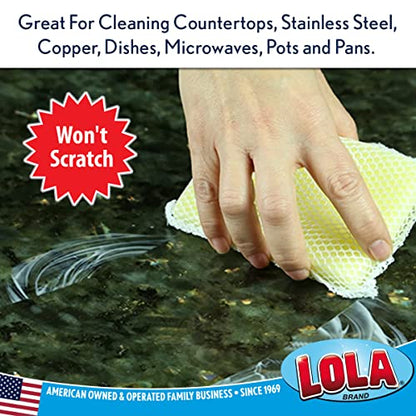LOLA Nylon Net Sponge Cleaning Pad, 6 Pack, Non Scratch Scrubbers, Safe on Non-Stick Surfaces & Coated Cookware & Dishes - Gentle Effective Cleaning - size: 6 Pack, style: Nylon Net Sponges