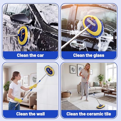 2 Pack 360° Spin Mop with 2 Microfiber Mop Refills, Extendable 63" Stainless Steel Handle for Easy Floor, Ceiling, Wall & Window Cleaning, Household Mops(Blue) - color: Blue