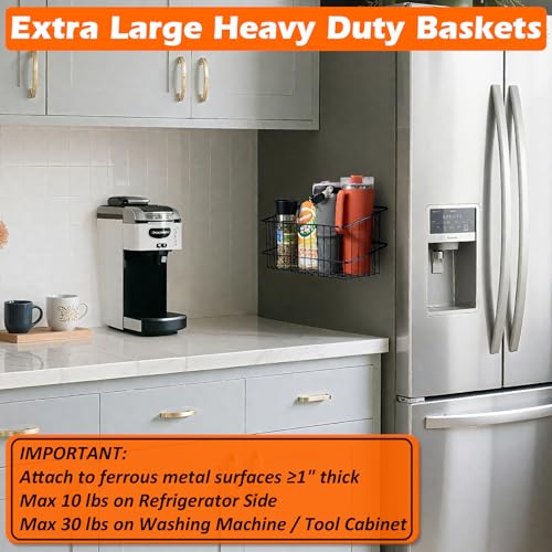 MUTUACTOR Heavy Duty Metal Wire Baskets,Magnetic Mount Hanging Wall Basket Storage,Extra Large Magnet Metal Wall Basket For Organizing Kitchen Laundry Closet Garage RV,Black,2PCS - style: 2 PCS Heavy Duty Metal Wire Baskets