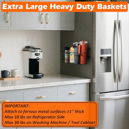MUTUACTOR Heavy Duty Metal Wire Baskets,Magnetic Mount Hanging Wall Basket Storage,Extra Large Magnet Metal Wall Basket For Organizing Kitchen Laundry Closet Garage RV,Black,2PCS - style: 2 PCS Heavy Duty Metal Wire Baskets