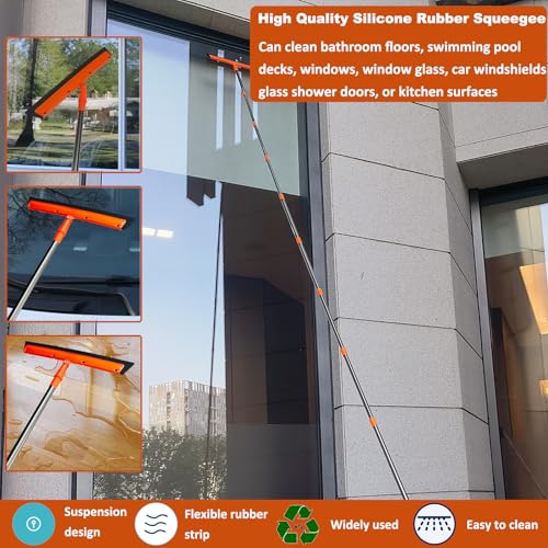 20+ Feet High Reach Duster Kit with 3-14 ft Extension Pole // High Ceiling Dusting and Window Cleaning Kit with Spliceable Pole - Window Washer & Squeegee, Cobweb Duster, Fan Blade and Feather Dusters