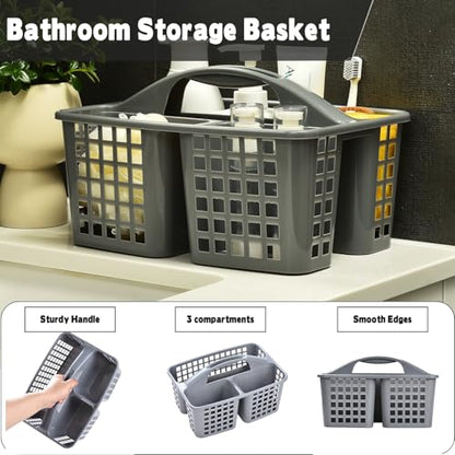 Haundry Plastic Shower Caddy Basket with 3 Compartments, Portable Divided Cleaning Supply Storage Organizer with Handle (Grey) - color: A Style-Grey