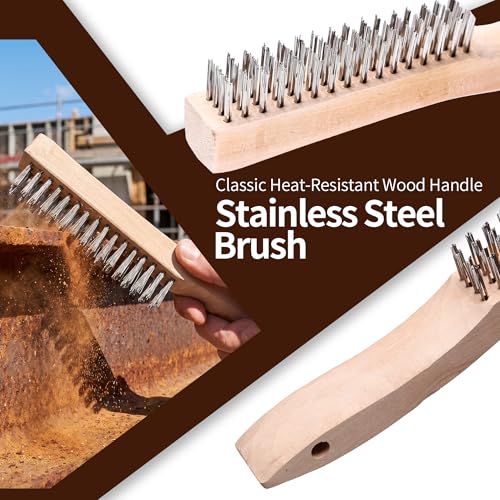 8Pcs Wire Brush Set for Cleaning Rust - Heavy Duty Scratch Brushes with Stainless Steel, Brass, Nylon Bristles and 2 Metal Scrapers, Professional Cleaning Tools for Metal, Slag, Paint and Grill - size: 8Pcs-Wire