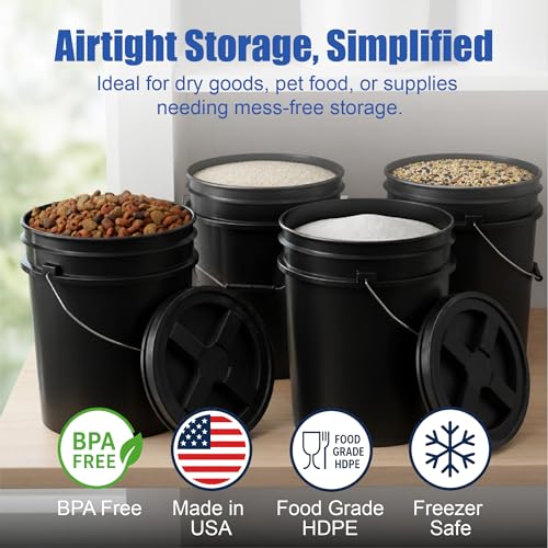 ePackageSupply 5 Gallon Bucket - Food Grade Bucket, Metal Handle Grip, BPA-Free, Heavy-Duty 90 Mil HDPE Plastic Pail, Stackable Utility Container, Made in USA, Lid Not Included, Black, 3 Packs - color: Black, size: 3 Packs