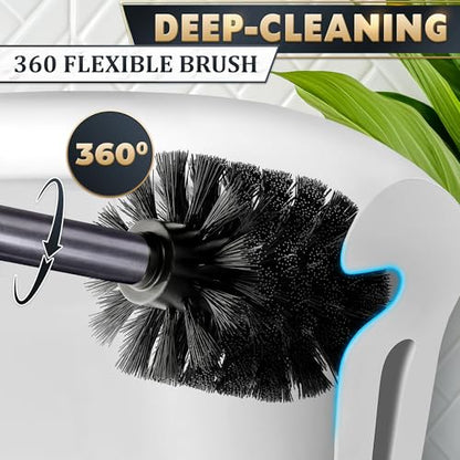 Graphite Metallic Stainless Steel Toilet Brush and Holder Set - Toilet Bowl Brush and Holder with Splash Cover, Sturdy Bristles, Corrosion & Scratch Resistant - Elegant Design, Effective Deep Cleaning - color: Graphite