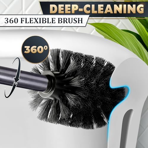 Graphite Metallic Stainless Steel Toilet Brush and Holder Set - Toilet Bowl Brush and Holder with Splash Cover, Sturdy Bristles, Corrosion & Scratch Resistant - Elegant Design, Effective Deep Cleaning - color: Graphite