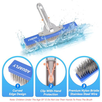10-Inch Stainless Steel Pool Brush - Heavy Duty Pool Cleaning Brush for Concrete & Gunite Pools, Deep Cleaning Tool for Walls & Floors - Durable Wire Bristle Brush Head - size: 10 inch