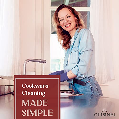 Cuisinel Cast Iron Chain Mail Scrubber + Cleaning Brush + Pan & Grill Scrapers - The Ultimate Skillet and Grill Cleaner Kit - Soft-Touch Confident-Grip Dish Scrub Tool - Silicone/Stainless Accessories - color: Red, size: Full Set