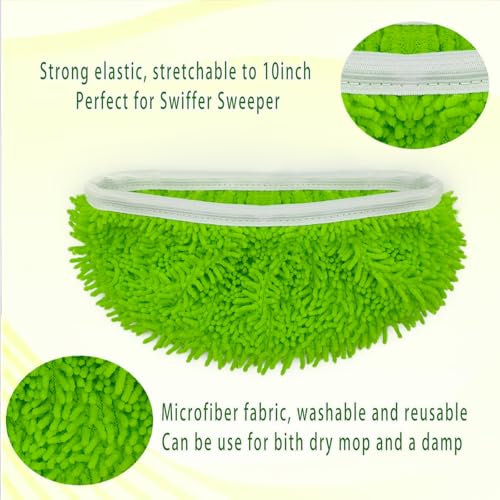8PCS Reusable Microfiber Mop Pads Washable Wet Pads Compatible with Swiffer Sweeper Refills Pads for Wet & Dry Sweeping Cloths Mop Head Replacement for Household Cleaning - size: Green 8PCS