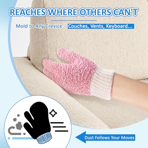 MIG4U Microfiber Dusting Gloves House Cleaning Glove for Blinds, Windows, Shutters, Furniture, and Car, Reusable Lint-Free Pink S/M - color: Pink Mitten 1 Pair, size: Small-Medium