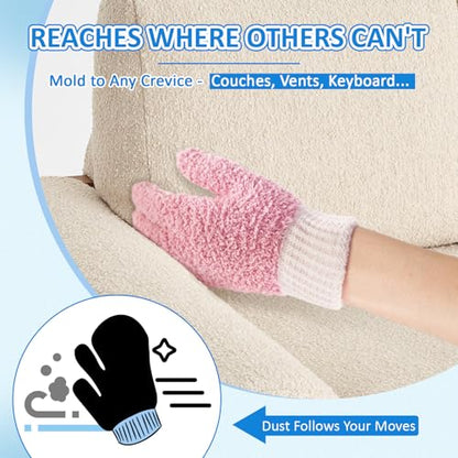 MIG4U Microfiber Dusting Gloves House Cleaning Glove for Blinds, Windows, Shutters, Furniture, and Car, Reusable Lint-Free Pink S/M - color: Pink Mitten 1 Pair, size: Small-Medium