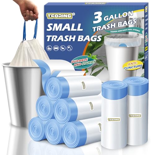 Small 3 Gallon Trash Bags Drawstring,0.96 Mil,Unscented,240 Count | Tear-Free,Leakproof,Strong Garbage Can Liners,White,Fit 10 - 12 Liter Waste Bins,for Home Bathroom Office Car Everyday Use - color: 3gal-240