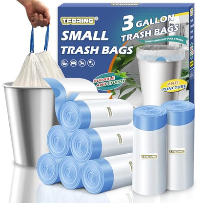 Small 3 Gallon Trash Bags Drawstring,0.96 Mil,Unscented,240 Count | Tear-Free,Leakproof,Strong Garbage Can Liners,White,Fit 10 - 12 Liter Waste Bins,for Home Bathroom Office Car Everyday Use - color: 3gal-240