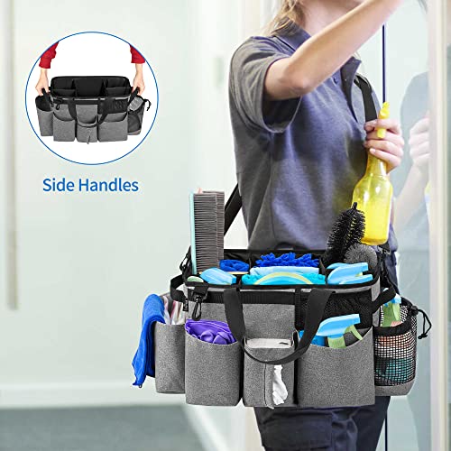 LoDrid Wearable Cleaning Caddy Bag with 4 Foldable Dividers, Cleaning Supply Organizer with Shoulder Strap and Side Handles for Cleaners & Housekeepers, Grey - color: Gray