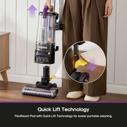 Eureka FlexReach Powerful Upright Vacuum Cleaner for Carpet and Hard Floor, Lift-Up Vacuum with Large Dust Cup, Anti-Tangle, NEU651PL, Purple - size: NEU651PL