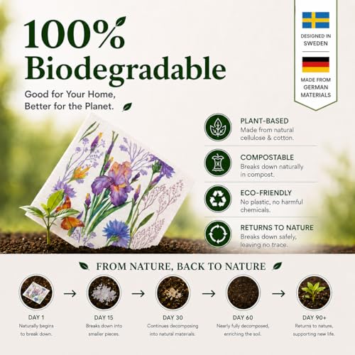 7 PCS Flower Print Swedish Dishcloths for Kitchen 100% Biodegradable, Reusable Cellulose Sponge Cloths Ultra Absorbent, Eco Friendly Cleaning Towels Dishcloths for Washing Dishes & General Cleaning - color: 7 Pcs-flowers Print