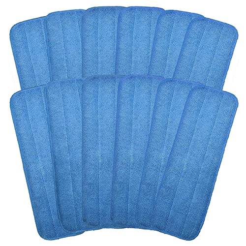 12Pack Microfiber Mop Pads, 18.5 x 6.3 Inch Reusable and Washable Spray Mop Pads, Wet and Dry Household Mop Pad Replacement, Set of 12(Blue) - color: Blue