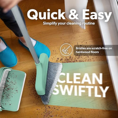 BLACK+DECKER Butler Broom & Dustpan Set - Short Handle, Stand-Up Design - Lightweight, Space-Saving Combo for Kitchen, Living Room, Bathroom, Lobby Floors - Home Cleaning Essential, Teal/Grey - size: Teal Butler Broom & Dustpan