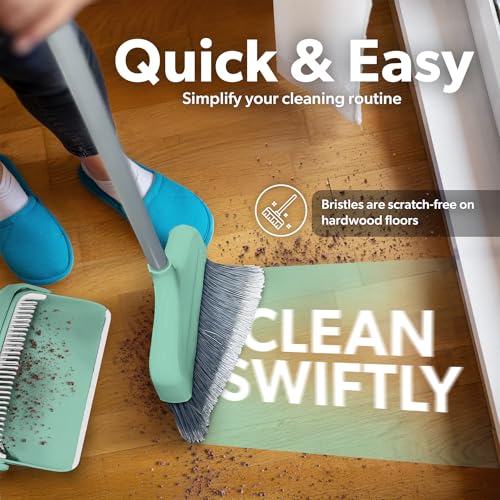 BLACK+DECKER Butler Broom & Dustpan Set - Short Handle, Stand-Up Design - Lightweight, Space-Saving Combo for Kitchen, Living Room, Bathroom, Lobby Floors - Home Cleaning Essential, Teal/Grey - size: Teal Butler Broom & Dustpan