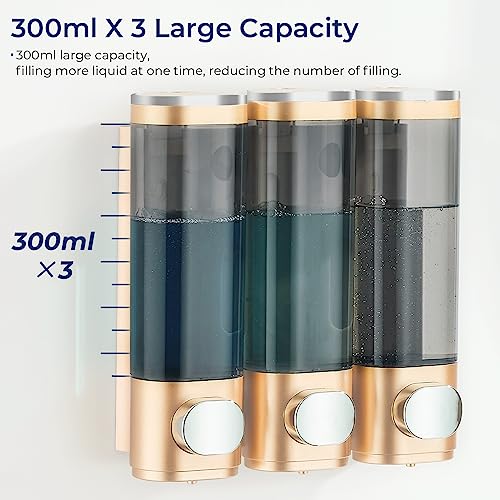 Shampoo and Conditioner Dispenser 3 Chamber No Drill,Shower Soap Pump Dispenser Wall Mounted,Body Wash Dispenser,Shower Gel Shampoo Holder for Bathroom Accessories, (Gold 3) - color: Gold 3