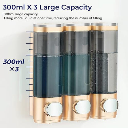 Shampoo and Conditioner Dispenser 3 Chamber No Drill,Shower Soap Pump Dispenser Wall Mounted,Body Wash Dispenser,Shower Gel Shampoo Holder for Bathroom Accessories, (Gold 3) - color: Gold 3