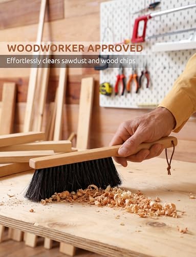 Takavu Horsehair Counter Brush with Beech Wood Handle - Hand Brush for Outdoor Furniture, Patio Cushions, Workbench, Shop and Bench Sawdust, Drafting Table and Fireplace Cleaning, 12.6in