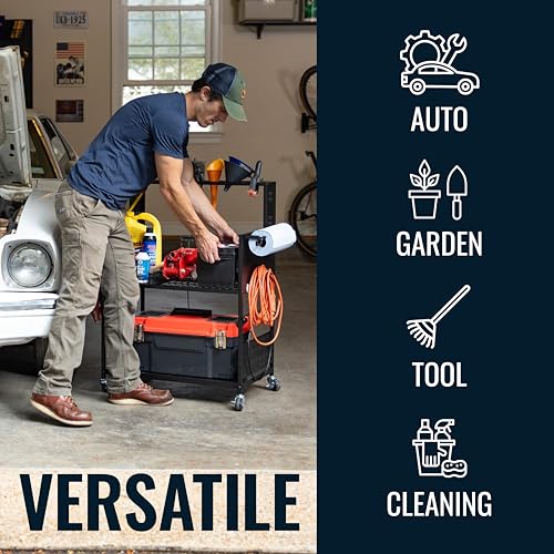 Teal Triangle Freestanding Tool Organizer, Heavy Duty Garage Storage Utility Cart Floor Stand Holds 250 lbs, Garden Tools Cleaning Supplies Bucket and More