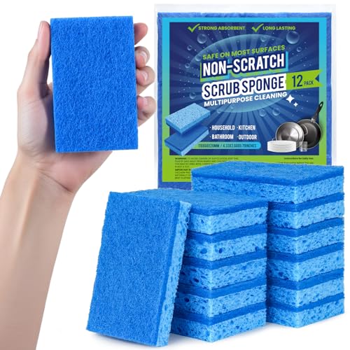 Metflavor Kitchen Sponges, 12 Count, Non-Scratch Scrub Sponge, Dual Sided Cleaning Sponges for Dishes, Kitchen, Bathroom - size: 12 Pack