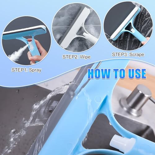 3 in 1 Window Cleaning Scraper, Cleaner Window Squeegee with Sprayer, Squeegee and Scrubber Spray Bottle Window Squeegee for Shower Glass,Mirrors,Car,Home,All-Purpose Window Cleaner Tool (Blue+White) - color: Blue+white