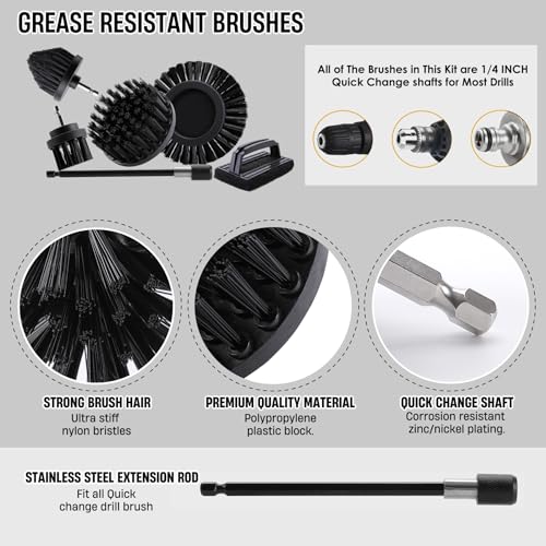 6 Piece BBQ Grill Cleaning Brush Ultra Stiff Drill Powered Cleaning Brushes Nylon Safe Bristle BBQ Grill Rust Remover Gift for Dad Grill Cleaner for Outdoor Grill (Black) - color: Black