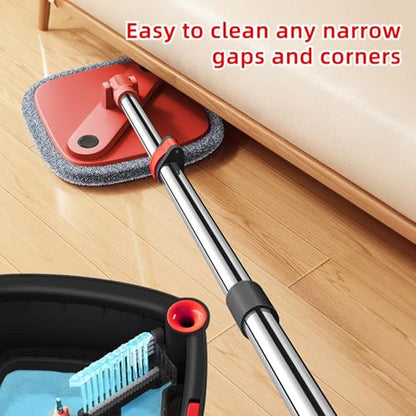 Spin Mop and Bucket Set with Separation Dirty and Clean Water System, Self Wringing 360° Rotating Clean Mop-Head and Bucket Set for Hardwood Tile Marble Floor with 6pc Replaceable Mop Pads - size: Black+Red Mop Set with 6 Pads