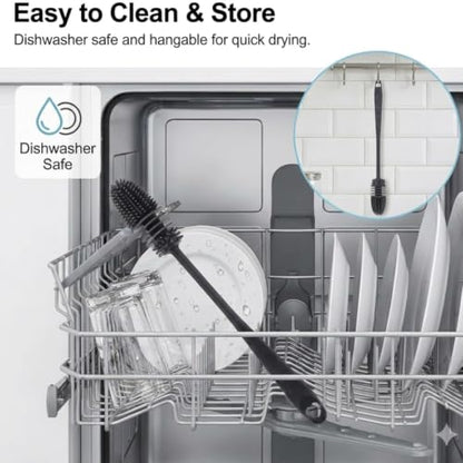 Silicone Bottle Cleaning Brush Long Handle Narrow Neck Water Bottle Cleaner Kitchen Glassware Scrubber Tool