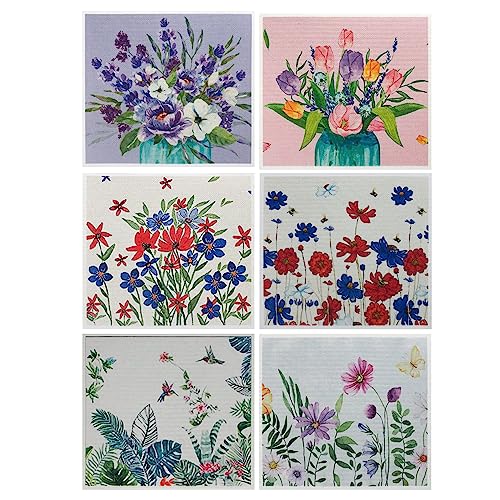 Swedish Kitchen Dish Cloths - 6 Pack Reusable Paper Towels for Counters & Dishes - Eco Friendly Cellulose Sponge Cloth (Flower) - color: L-flower