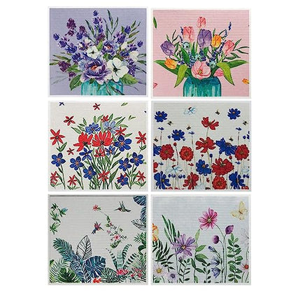 Swedish Kitchen Dish Cloths - 6 Pack Reusable Paper Towels for Counters & Dishes - Eco Friendly Cellulose Sponge Cloth (Flower) - color: L-flower