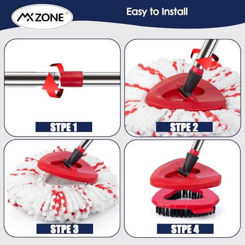 Spin Mop Head Replacement Base Handle Compatible with O Cedar EasyWring 1-Tank System, 3 Pack 40% More Cleaning Power Replace Heads, 1 Mop Handle, 1 Base and 1 Scrub Brush Combo Set - size: 6pcs 1-Tank Mop Set
