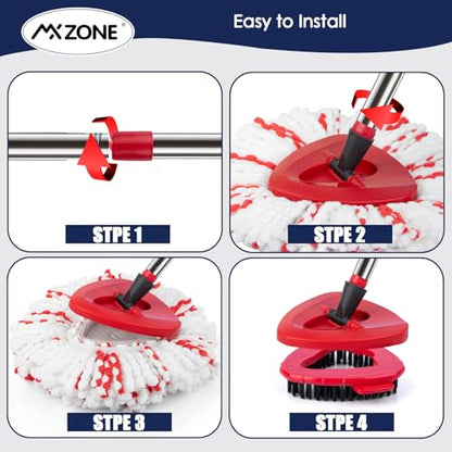 Spin Mop Head Replacement Base Handle Compatible with O Cedar EasyWring 1-Tank System, 3 Pack 40% More Cleaning Power Replace Heads, 1 Mop Handle, 1 Base and 1 Scrub Brush Combo Set - size: 6pcs 1-Tank Mop Set