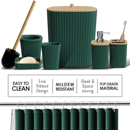 Clara Clark Bathroom Accessories Set - Bathroom Set, Bathroom Sets with Shower Curtain and Rugs, Shower Curtain Set with Bathroom Trash Can - Green - 22PC - color: Hunter Green, size: Complete Set + Bath Rugs