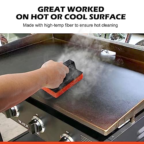 Griddle Cleaning Pads for Blackstone Flat Top, Non-Scratch Grill Scrub Pads, Bathroom Scrubbing Pads, Pool Scrub Brush, Shower Tile (5 Pads + Handle)