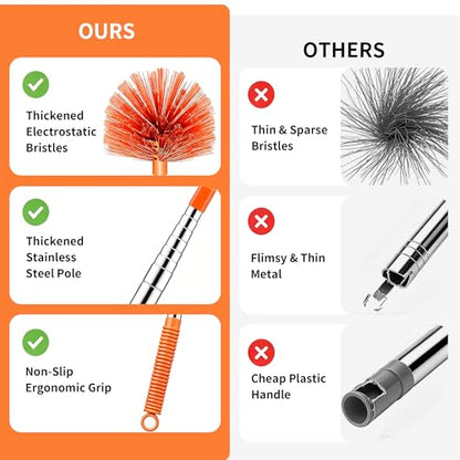 Cobweb Duster with Extension Pole, Upgraded Heavy Duty Thickened Stainless Steel Telescopic Handle for High Ceilings & Ceiling Fans, 90" Total Reach (15.7" Compact), Medium Stiff Bristles (Orange) - color: Orange