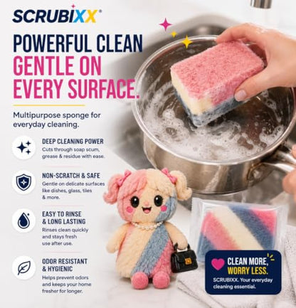 Non Scratch Scrub Sponges, 4 Pack Individually Wrapped Sponges Multi Purpose Cleaning Sponge for Kitchen Dish Washing, Non Abrasive Heavy Duty Scrubber for Dishes Pots Pans.