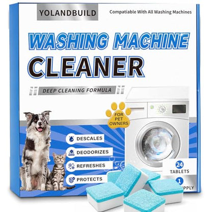 Washing Machine Cleaner Tablets - 24 Pack. Formulated for Pet Owners.Washer Machine Cleaner Remove Stubborn Pet Hair, Residue, Grime and Odors,Compatible with HE, Top & Front Load Washer