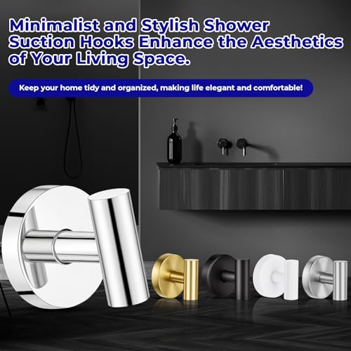 Suction Cup Hooks for Shower Heavy Duty, Shower Hooks No Drill, Shower Hooks for Inside Shower Stainless Steel, Suction Hooks for Window, Glass, Tile, Wall, Loofah, Bath Robe, Wreath, Chrome 4 Pack - color: Chrome
